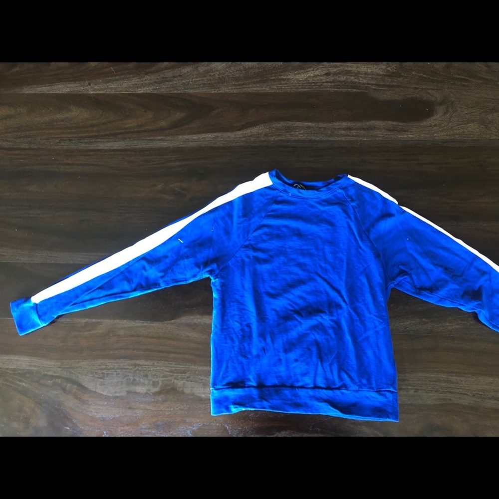 Long Sleeve Blue Top with White Stripe on Sleeve